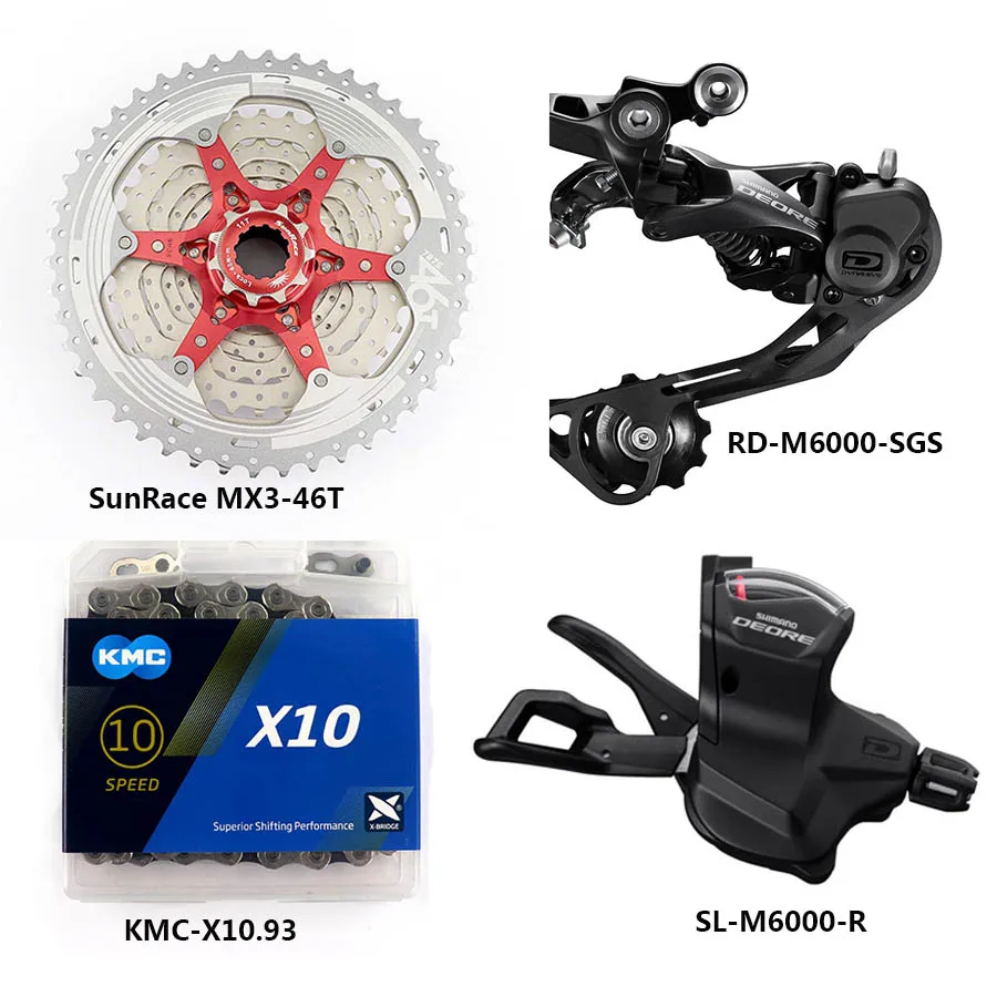 M6000 KMC 46TS SGS Shimano DEORE M6000 Группа Комплект горного велосипеда MTB 1x10-Speed 11-42 T/46 T M6000 переключатель заднего хода KMC цепь sunracing - Цвет: M6000 KMC 46TS SGS