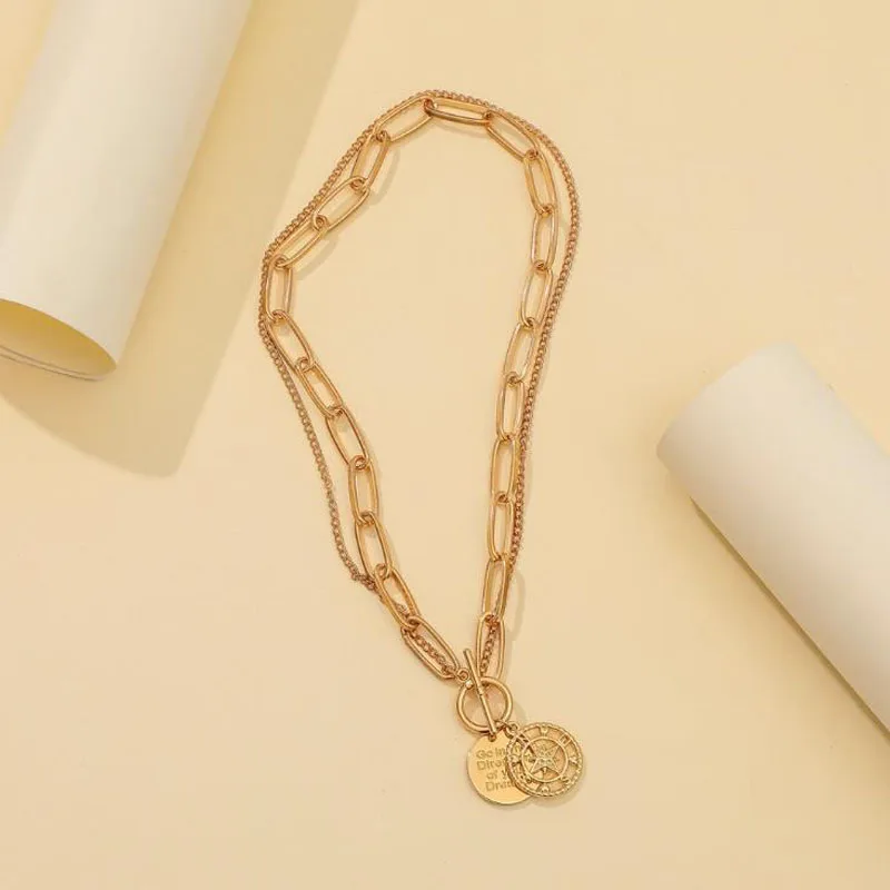 NEW Choker Coin Necklaces Women Vintage Gold Layerd Chunky Thick Chains Compass Bow Knot Pendant Necklace collier femme Jewelry | Украшения - Фото №1