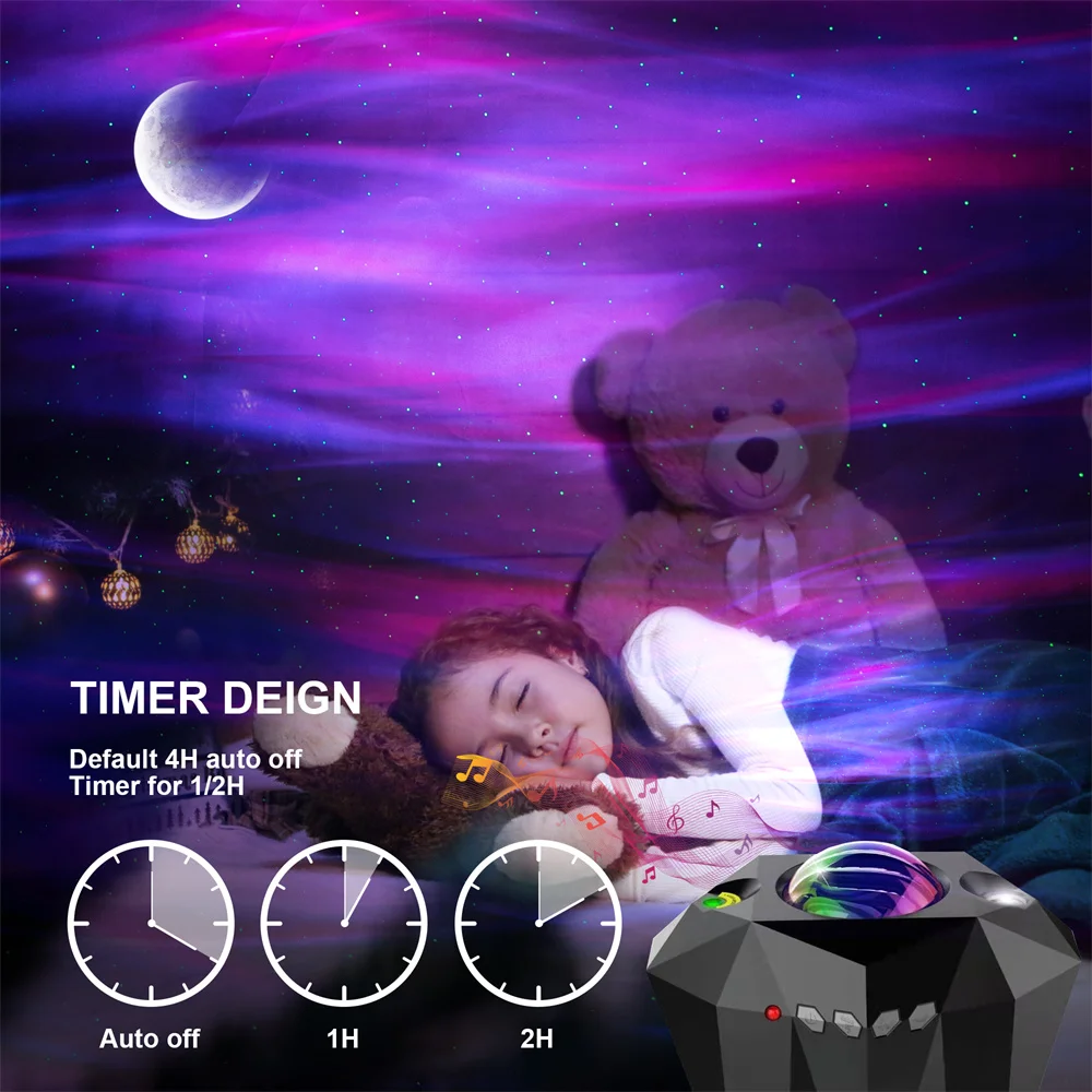 Aurora Moon Star Projector LED Colorful Starry Sky Galaxy Projection North Lights Night Lamp Laser Bluetooth USB Music Player | Лампы и