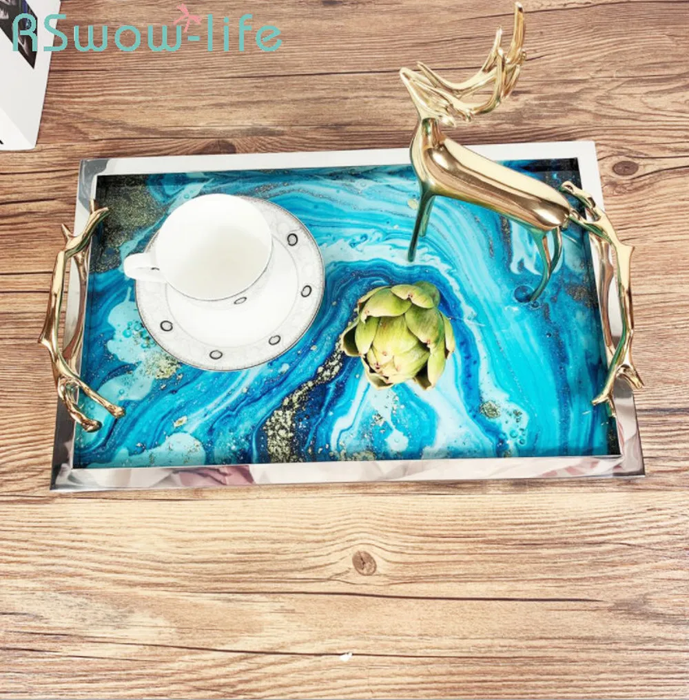 

42*27*5.5cm European Quicksand Rectangular Trays Light Luxury Decoration Dining Table Storage Trays Service Tray Dessert Tray