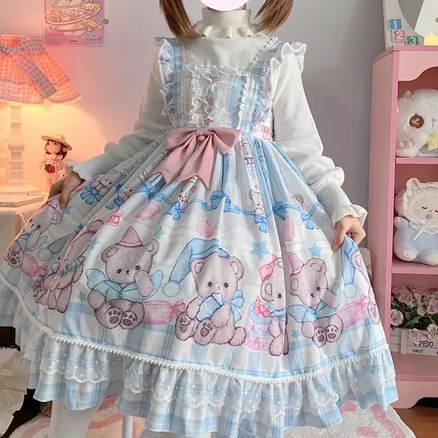 

Kawaii Lolita Jsk Sling Dress Baby Bottle Bear Dress Cute Japanese Jsk Dress Winter Dress