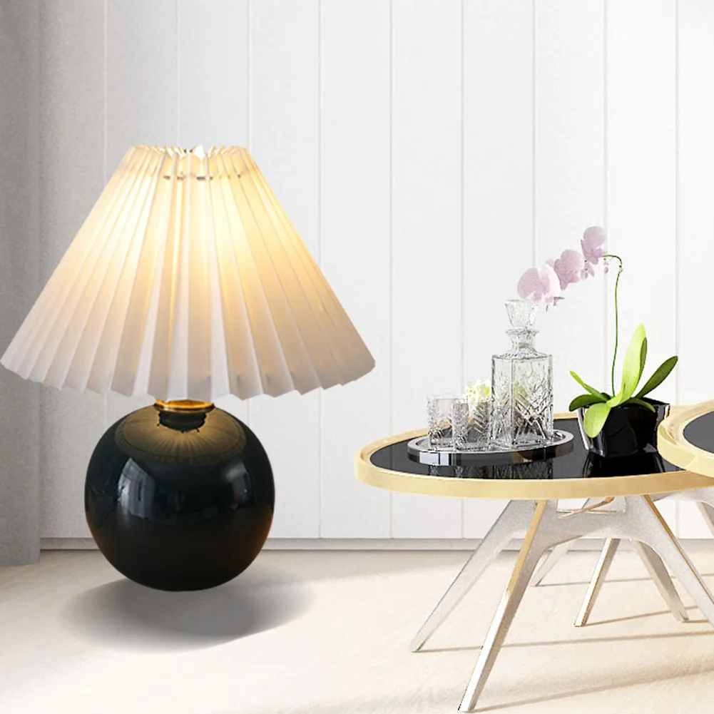 

Vintage Pleated Lampshade Ceramic Light Room Beside Table Lamp Home Living Room Decoration Bedroom Bedside Table Light