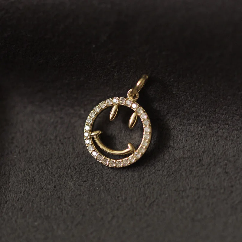 

New Style 925 Sterling Silver Plated 14K Gold-plated Smile Necklace Round Smile Face Korean Cute Clavicle Chain Female Pendant