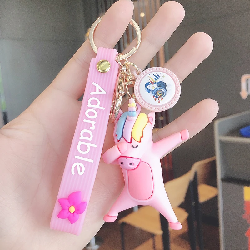 

Multi-color dance small animal key chain creative cute unicorn pendant girl heart bag pendant male car key chain
