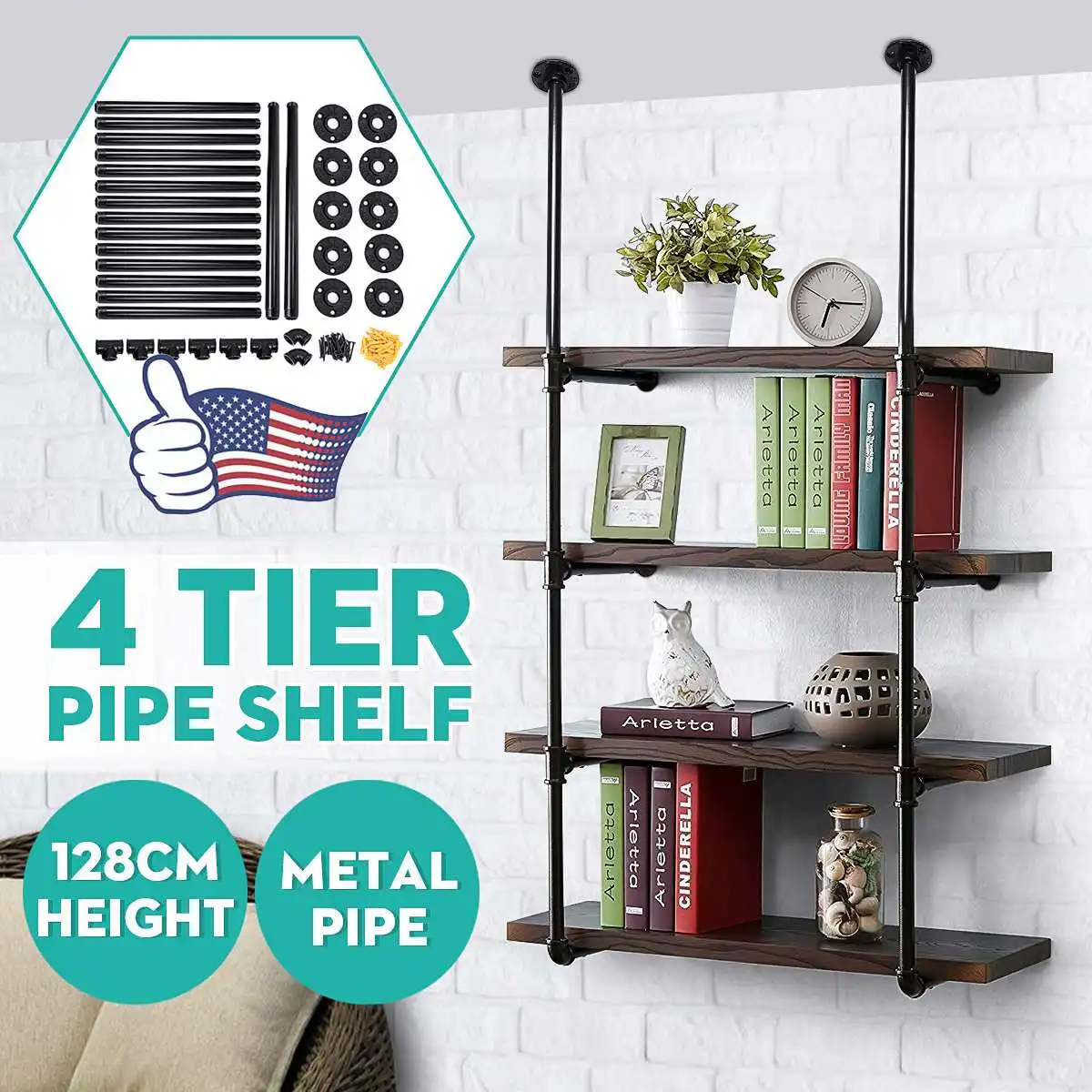 

2pcs 4 layer Industrial Retro Style Bookshelf Black Iron Pipe Shelf DIY Wall Ceiling Mounted Storage Shelves Bracket Home Decor