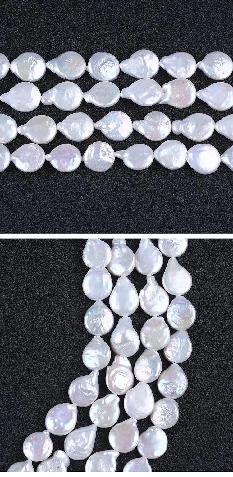 

APDGG Natural Cultured 12-15mm White coin pearl Freshwater Pearl strand women lady jewelry DIY