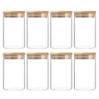 8pcs durable glass sealed can food storage tank bamboo lid tea canister glass reusable jar tank can for grain candy 175ml