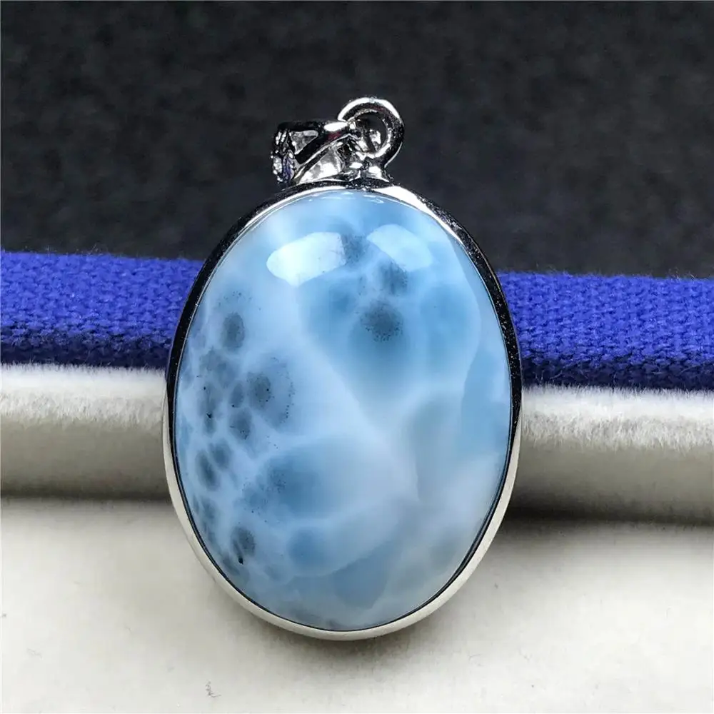 Натуральная синяя подвеска larimar для женщин 25x19x7 мм, бусины, серебро 925, кристалл, овальный камень, ожерелье, подвеска, ювелирное изделие AAAAA