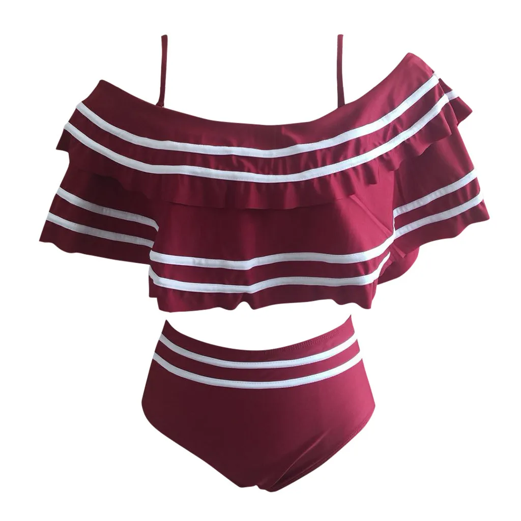 Набор бикини для женщин 2020 2 шт Винтаж с рюшами оборками в полоску Топ нижний