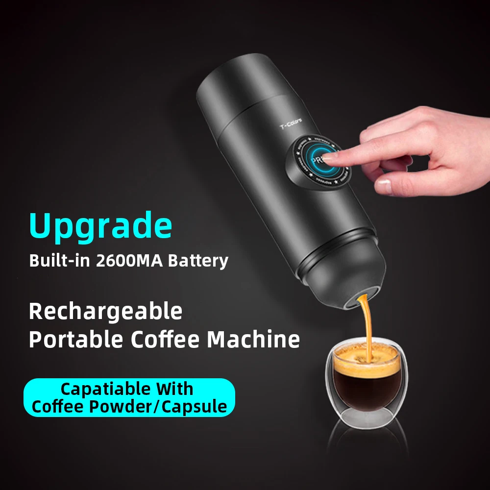 

Upgrade Portable Coffee Machine 18Bar 2600mAh Rechargeable Electric Espresso Maker With Coffee Powder/Capsule For Hiking Travel