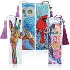 4 комплекта в партии 5D алмаз закладки с живописью животных дерево, с декором из кожаной бахромы, закладка для книги с инструменты для вышивки картин со стразами для детей начинающих