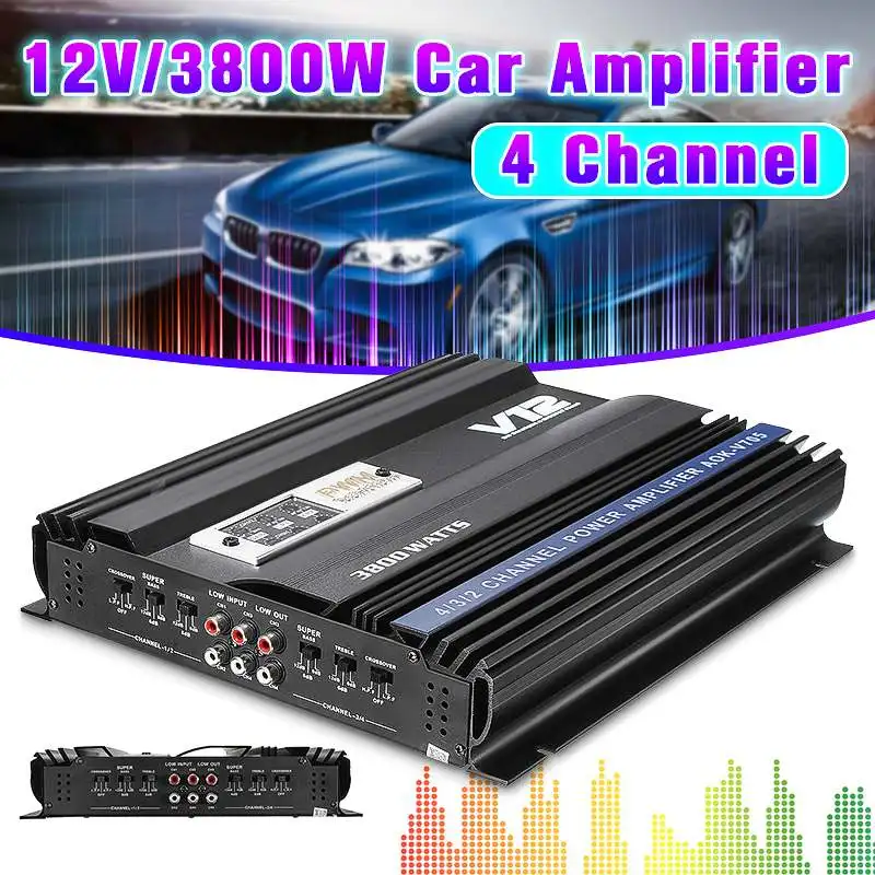 

3800W RMS 4 Channel 12V Amplifier Audio bluetooth Car Audio Stereo Amplifier Amp Speaker Metal Car Amplifier Car Subwoofer