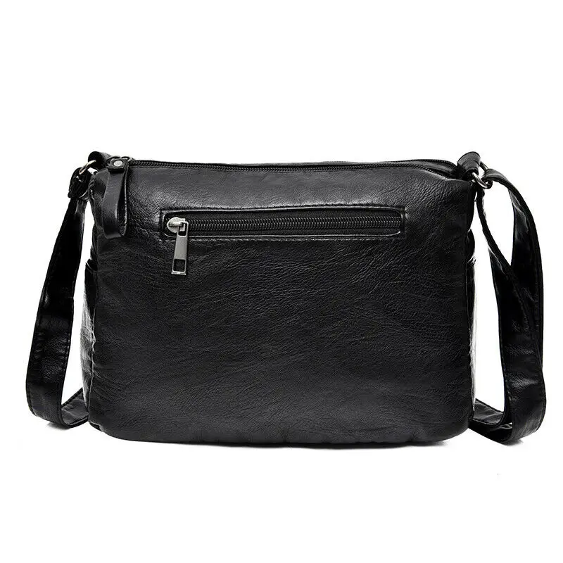 Женская маленькая черная сумка из мягкой искусственной кожи с несколькими