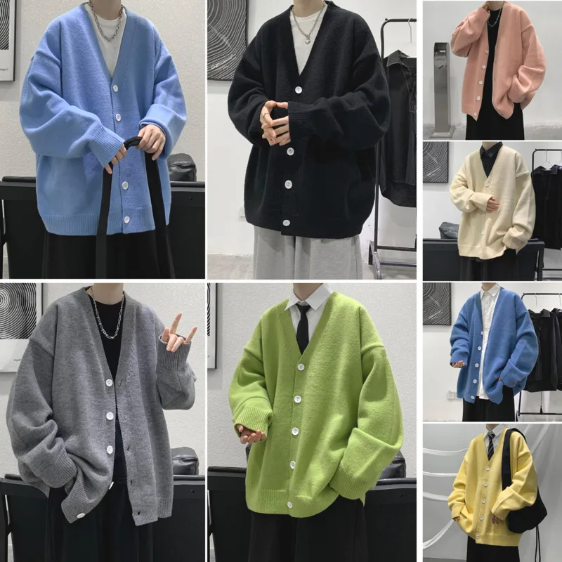 

Multicolor Cardigan Sweater Men Warm Fashion Casual Knitted Sweater Coat Men Loose Long-sleeved Sweater Mens Jumper Clothes