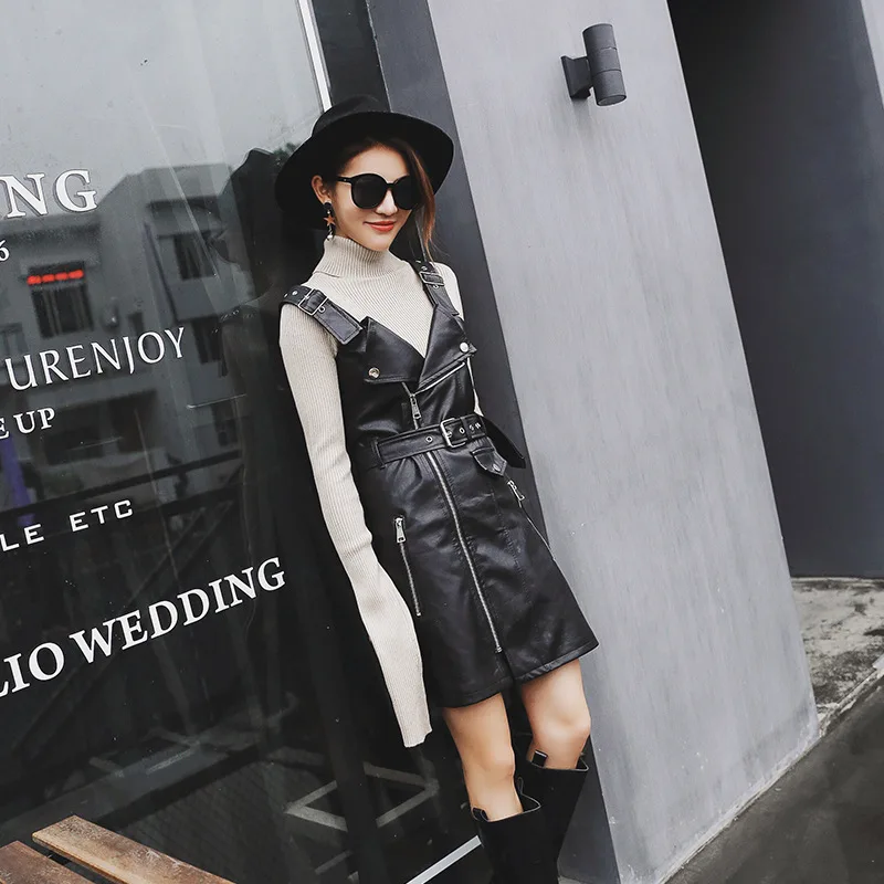 Женское кожаное платье на завязках из натуральной овечьей кожи с высокой талией