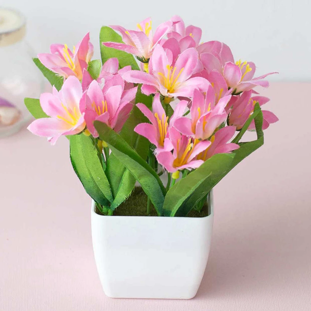 

24 Lilies Simulation Indoor Flower pot Artificial Home Bonsai Decoration Office
