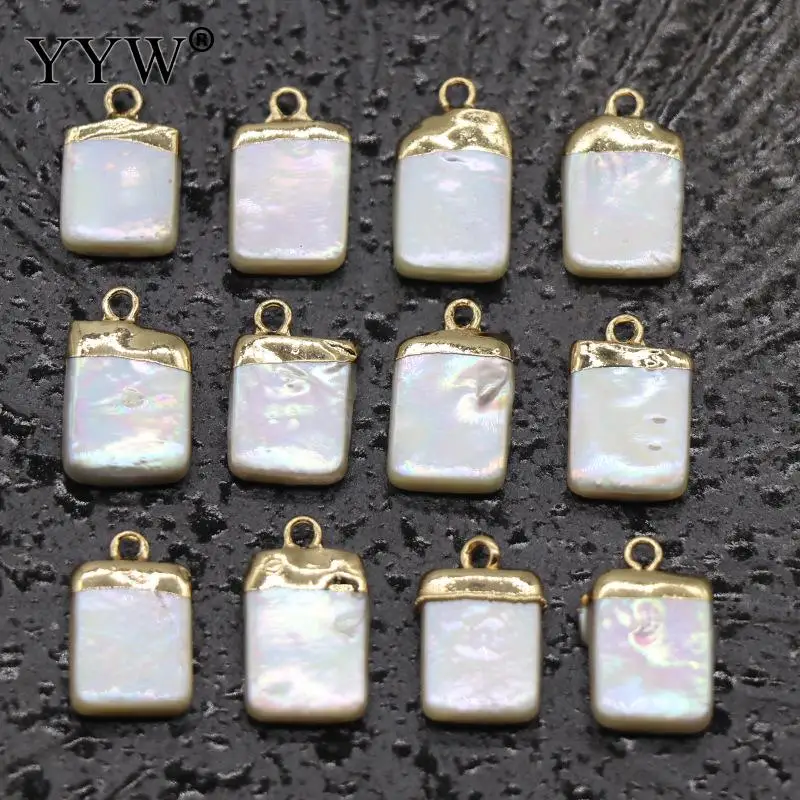 

Подвески из пресноводного жемчуга, прямоугольная позолоченная белая бижутерия ручной работы, 2 шт./лот, 12-14 мм, для изготовления браслетов и ...