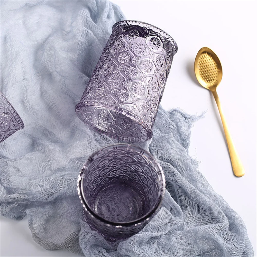 Фиолетовая стеклянная чашка с маргариткой Ins рельефные чашки для воды вина сока