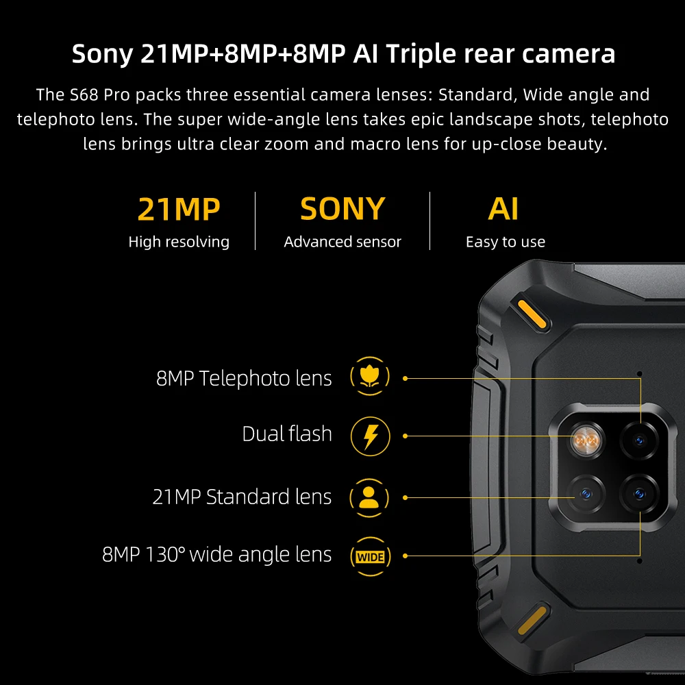 IP68 Waterproof DOOGEE S68 Pro Rugged Phone Wireless Charge NFC 6300mAh 12V2A Charge 5.9 inch FHD+ Helio P70 Octa Core 6GB 128GB