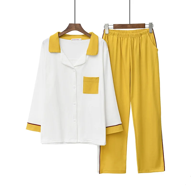 

Pajamas Women's Cotton Lapel Pajamas Womens Cotton Cardigan Loose Casual Long-sleeved Trousers Home Suit Conjuntos De Muje