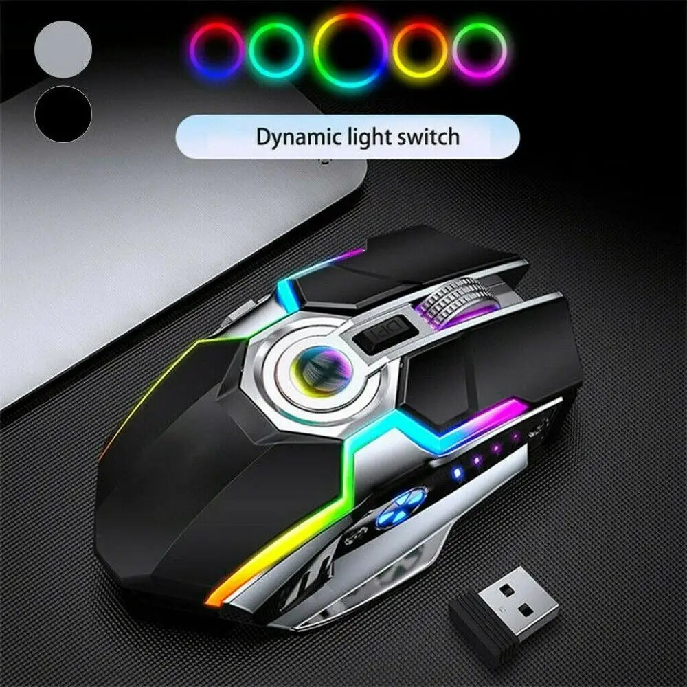 

Wireless Silent Gaming Mouse USB Optical LED Rechargeable 1600 DPI 7 Keys RGB Backlit Ergonomic Mouse For PC Laptop Computer