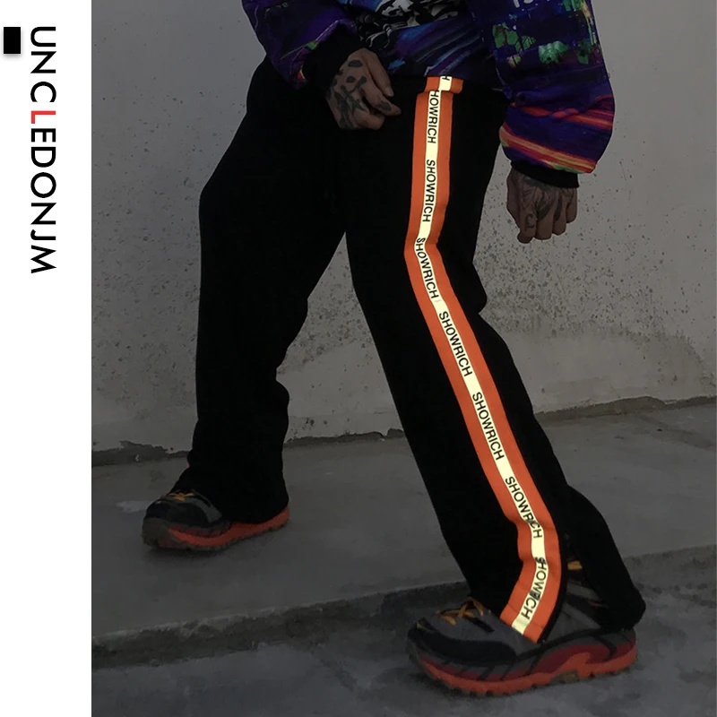 UNCLEDONJM Светоотражающие Боковые Полосатые прямые повседневные брюки мужские