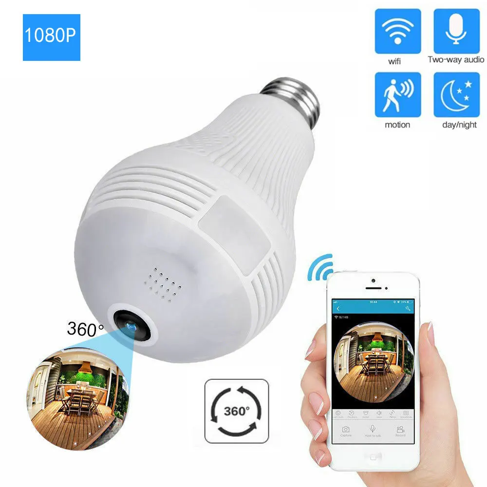 1080P HD WiFi IP камера 360 ° VR панорамная лампа рыбий глаз светильник Домашняя