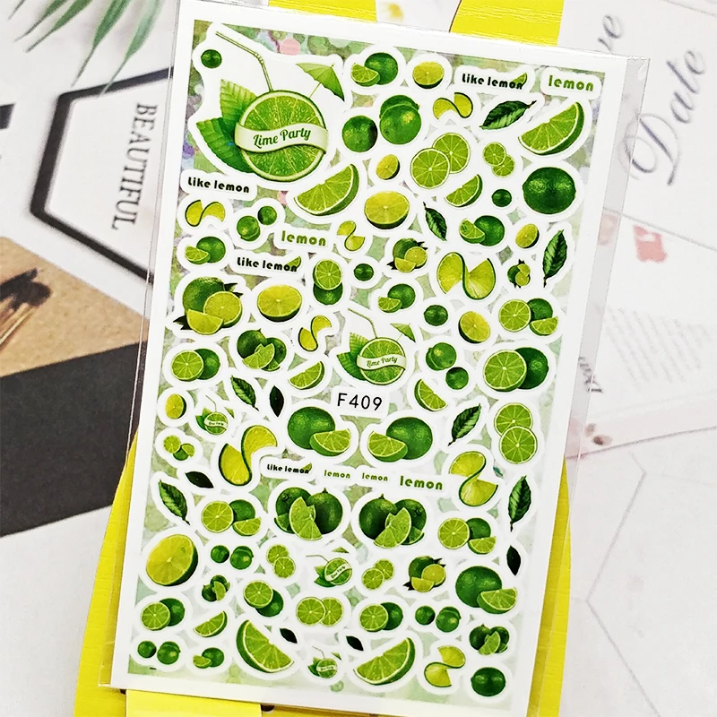 3D наклейки для ногтей голубой лимон фрукты дизайн украшения слайдеры аксессуары