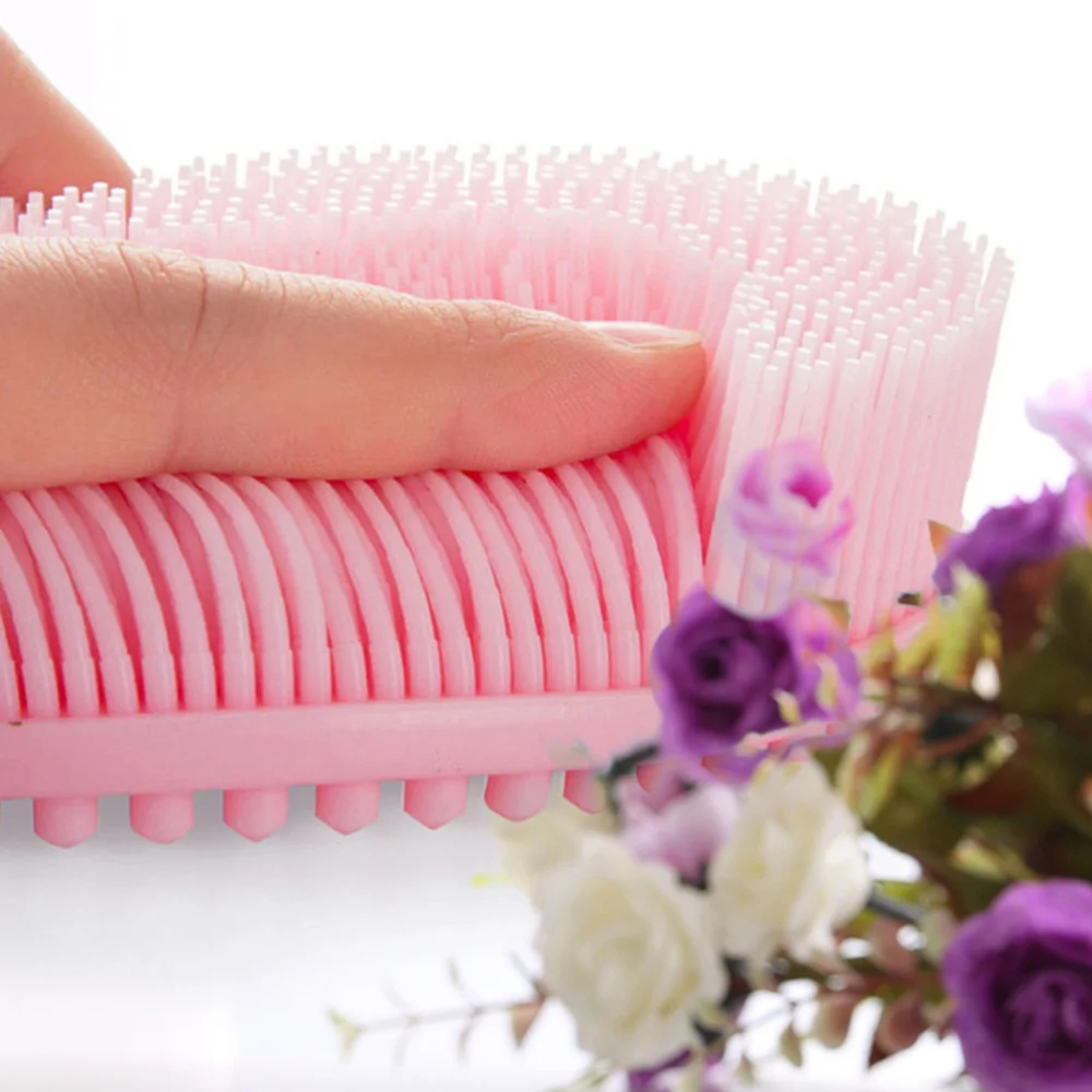 

1PC Shower Brush Long Handle Silicone Body Brush Bath Brush Back Skin Scrubber (Blue)
