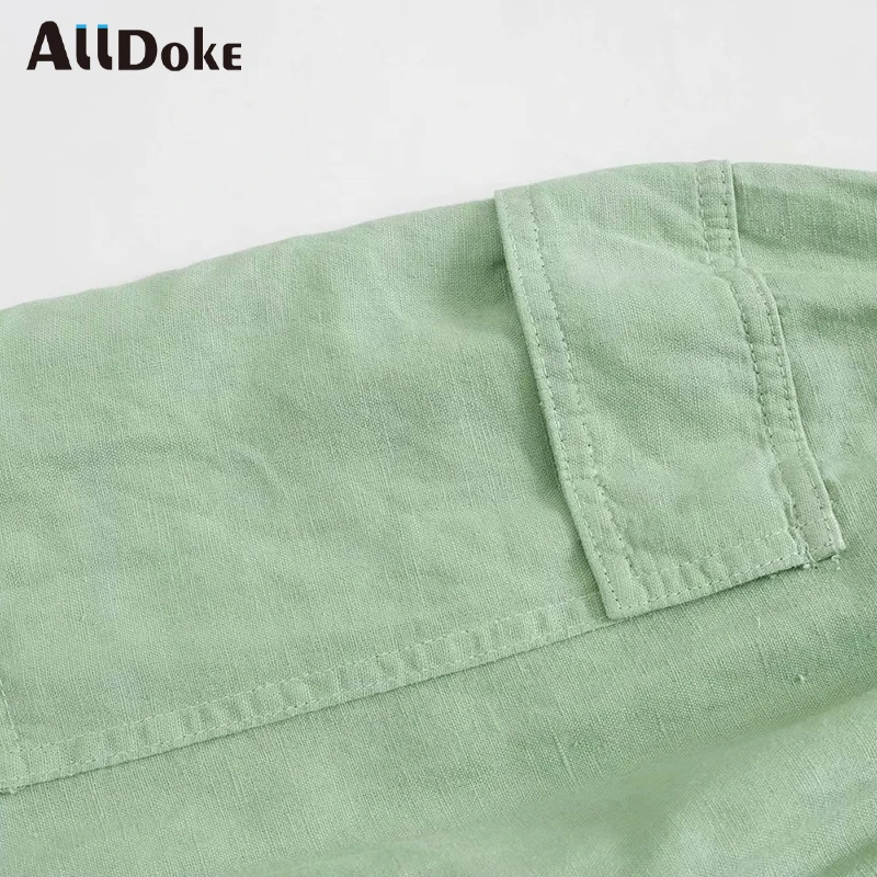 

ALLDOKE double pockets high waist short dress women summer strap v neck ruffles button casual ladies overall dresses vestidos