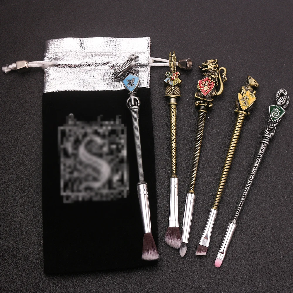 bronze Movie Makeup Brushes Set Hogwarts Magic School Badge Enamel Animal Cosmetics Pro Eyeshadow Brush Eyebrow Lip Makeup Tool Kit - Handle Color: bronze