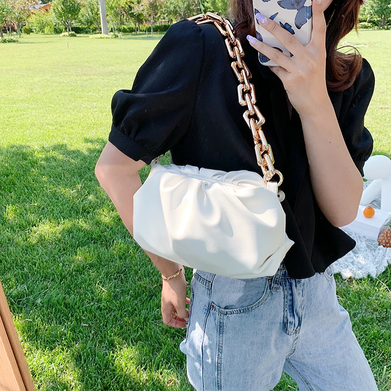 

2022 Elegant Female Pleated Cloud bag New High-quality PU Leather Women's Designer Handbag Thick Chain Shoulder Bags Armpit bag