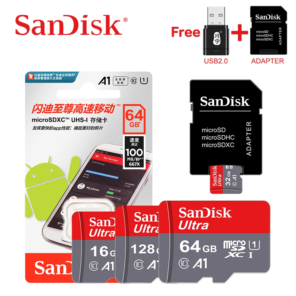 100% Оригинальный Sandisk микро SD карты Class10 TF card16gb 32 Гб 64 128 ГБ 80 МБ/с. слот для карт
