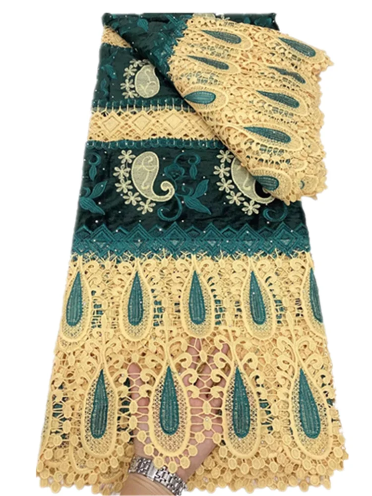 

Embroidery Water Soluble Guipure Cord Lace Fabric High Quality Green French African Lace Fabric For Wedding Party FD103