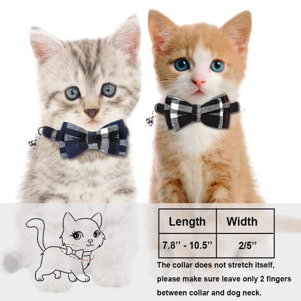 Классический клетчатый галстук-бабочка с колокольчиком для кошек и котят