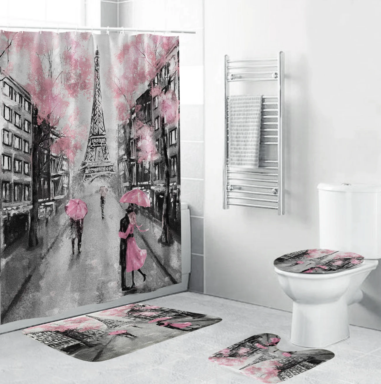 4 в 1 с оригинальными рисунками &quotПарижская башня Пейзаж душ Шторы Ванная комната