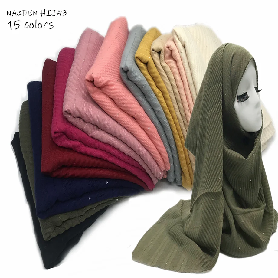 Туфли украшенные пайетками с плиссированный хиджаб шарф однотонные модные шарфы