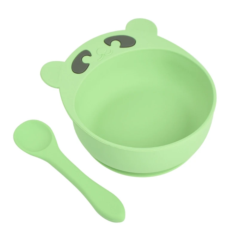 

2Pcs Cartoon Bear Baby Training Feeding Food Bowl Spoon Set Silicone Dish Scoops