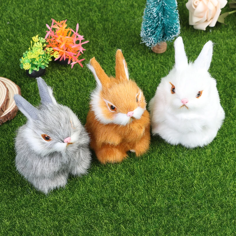 Mini Bunny Simulation Rabbit Toy Model Birthday Gift Doll Cute Rabbits/Chicks Plush Toys Fur Lifelike Animal Easter | Дом и сад