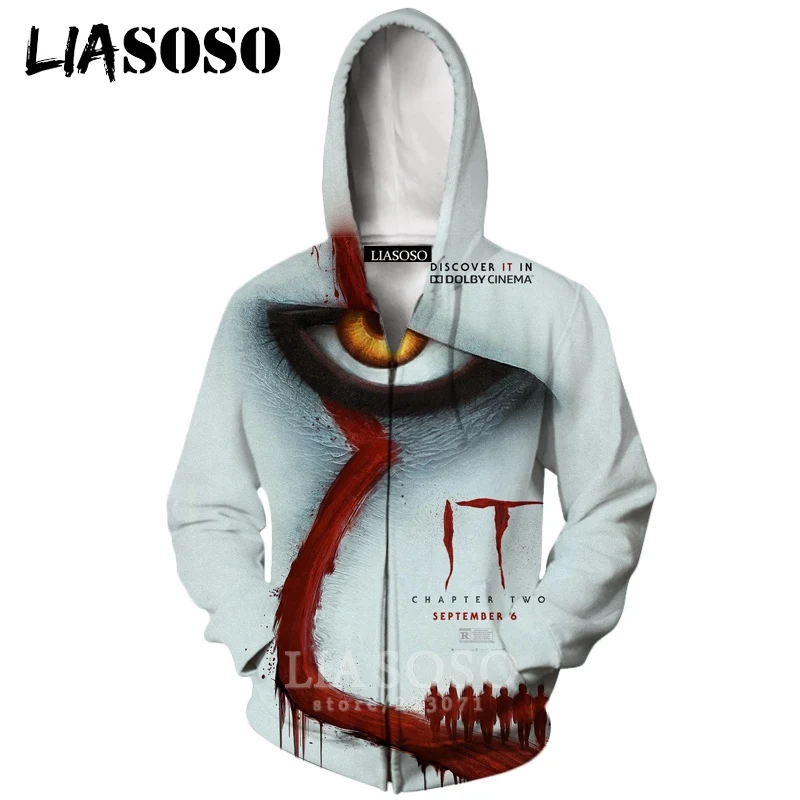 LIASOSO New Men Women Pennywise Sweatshirt 3D Print Horror Movie It Chapter Two Clown T Shirt Top Hoodies O Neck Pullover A305-6 | Мужская