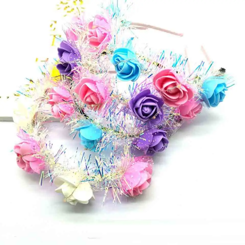 

20pcs LED Light up Flashing Crown Women Flower Wreath Headbands Glowing Headwear Wedding Valentines Day Birthday Party Gift