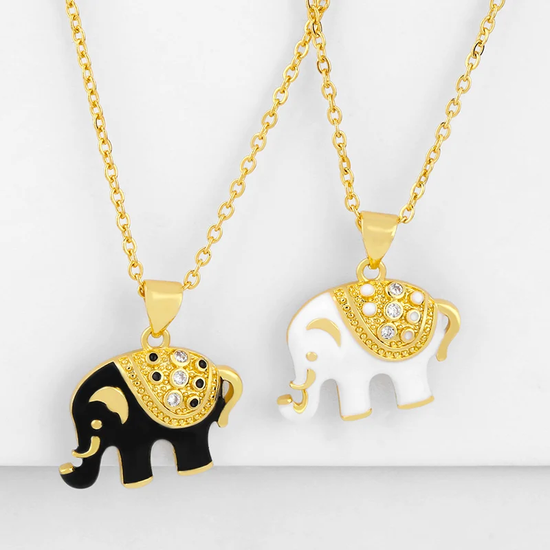 

Gold Elephant Necklaces Pendants for Women With Stone CZ Chains Charm Necklace Statement Animal Fashion Jewelry Gifts nkeq06