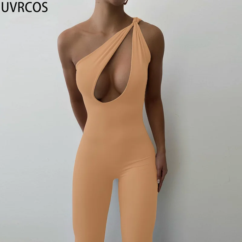 

UVRCOS Клубные наряды для Для женщин Combinaison Тощий комбинезон без рукавов на одно плечо Beyprern элегантный грудь вырезать облегающий костюм