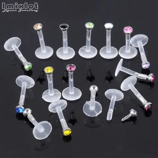 16pcs White 10 шт./16 шт. набор Белый Черный 16 г акрил CZ Кристалл Лабрет шпилька Монро Бар губ кольцо пирсинг Высокое качество шпильки для губ - Окраска металла: 16pcs White