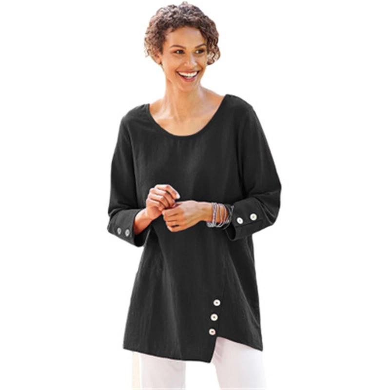 

2020 New Autumn And Winter Pullover shirt Female Fashion Irregular Round neck Button Loose Street style Women High-end quality