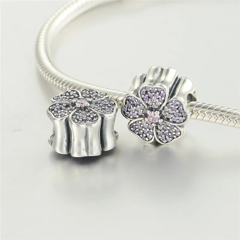 

Mixed Color Stones Bloom Flower Silver Beads for Charms Bracelets Women Spring Silver 925 Beads For Jewelry Making DIY Crystal