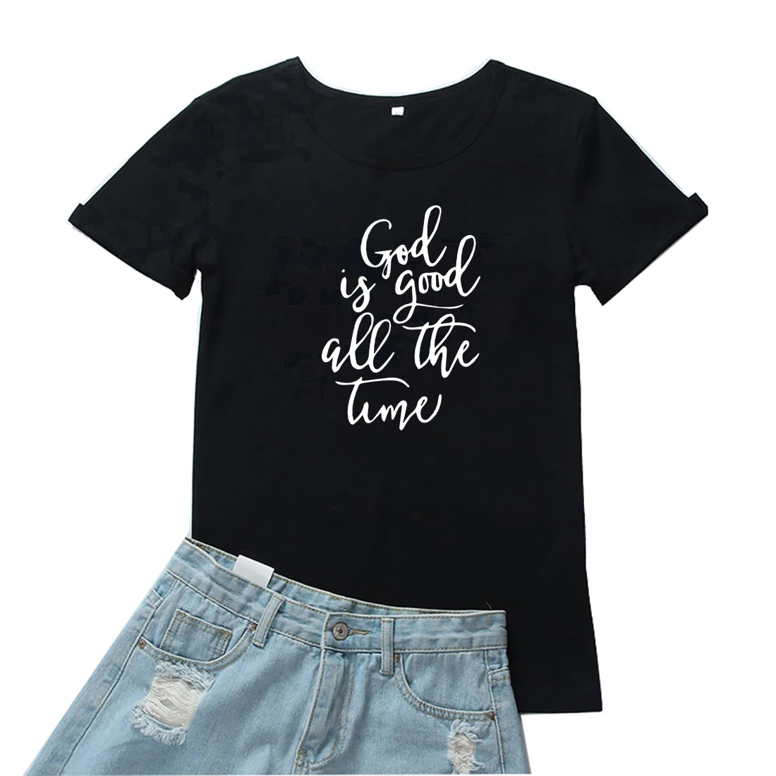 

Женская футболка с надписью «God Is Good All The Time»