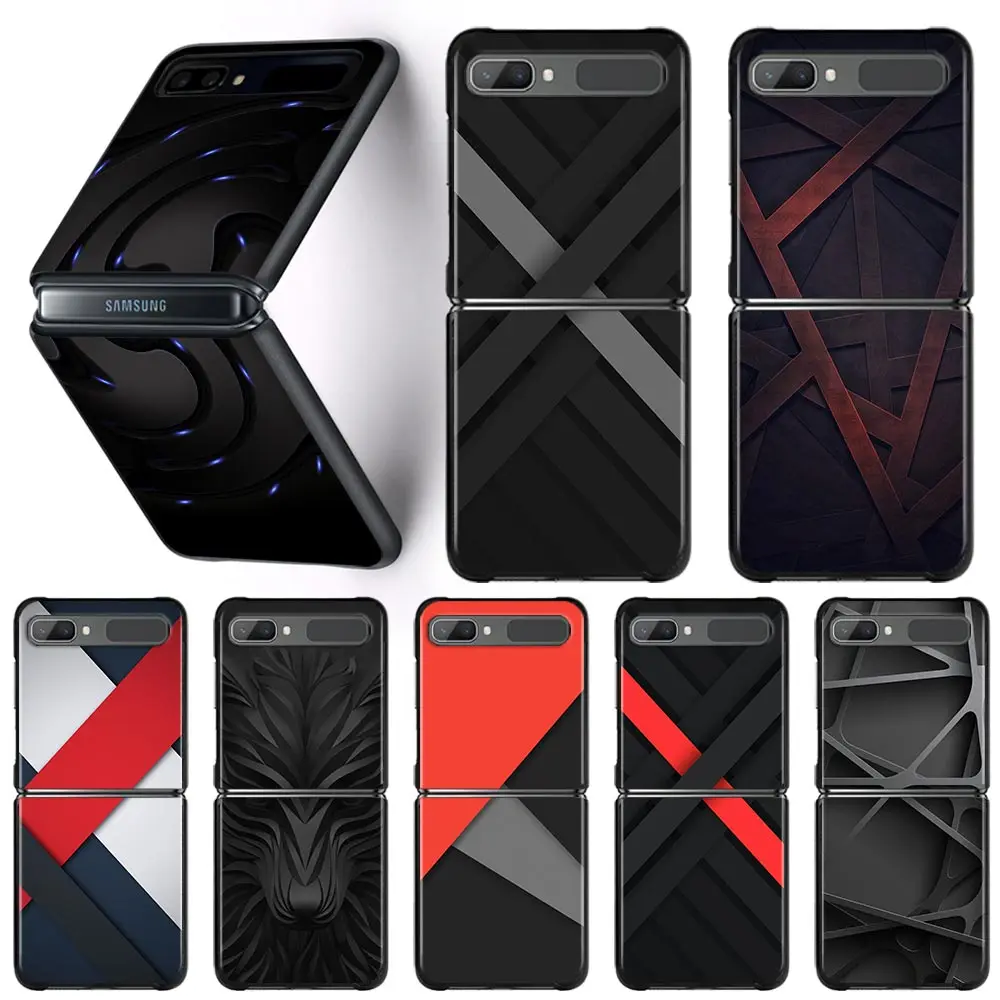

Black Phone Case For Samsung Galaxy Z Flip3 5G Z Flip Hard PC Cover Smartphone Capa Dark Geometric