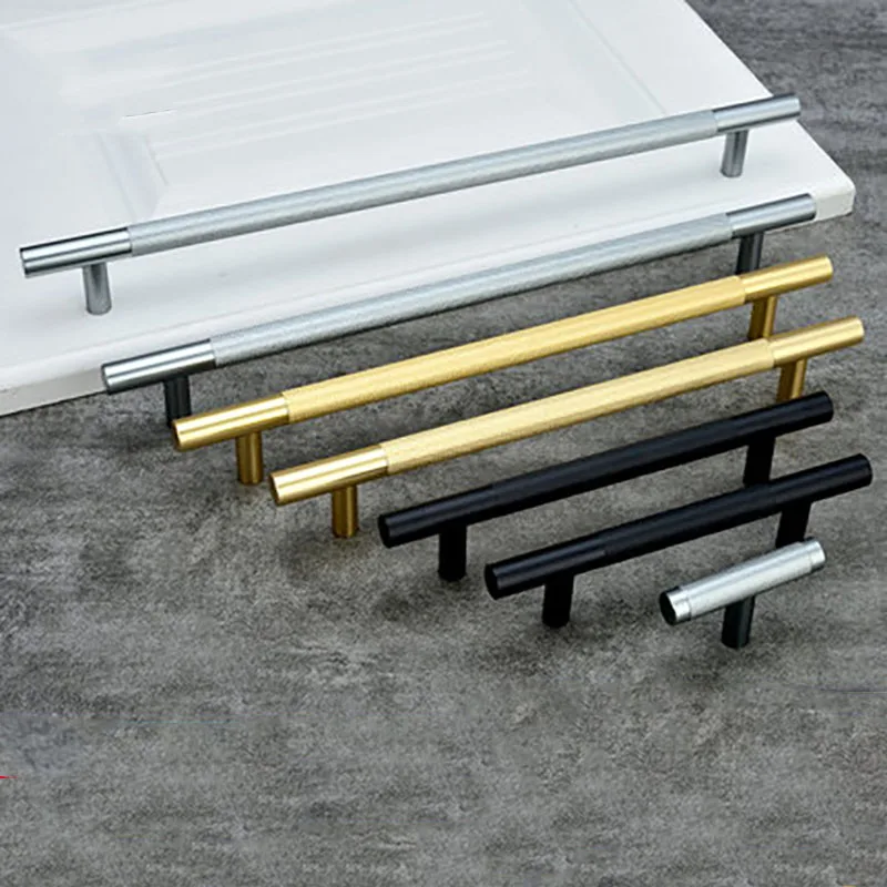 

Knurled Aluminum Cabinet Handles Textured Wardrobe Knobs Drawer Dresser Pulls Cupboard Closet T Bar Furniture Handle Gold Black