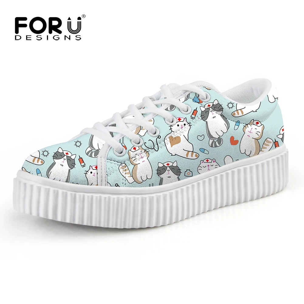 

Женские повседневные туфли INSTANTARTS, светло-голубые кроссовки с рисунком медсестры, кота, комфортная обувь на толстой подошве, женские кроссо...